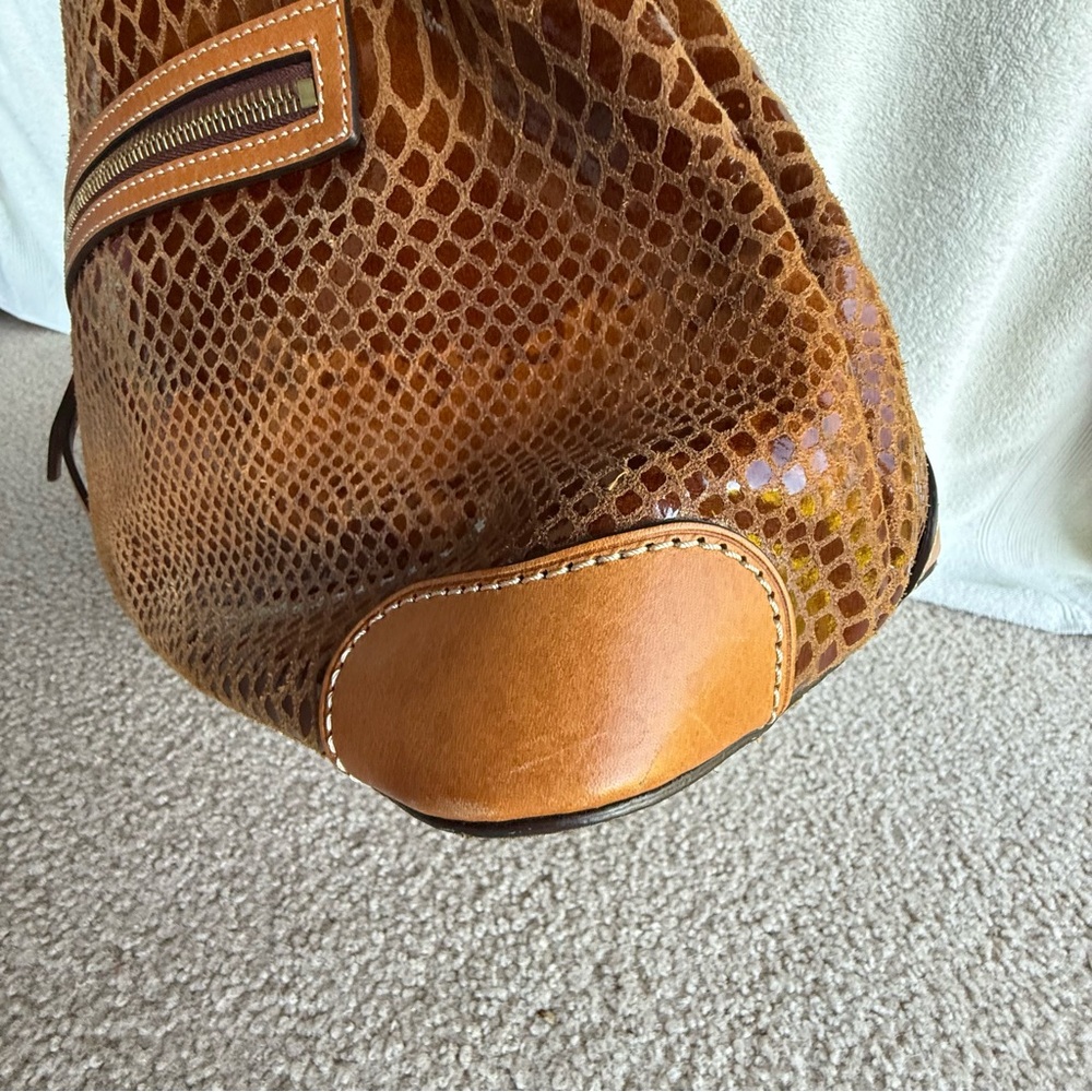 Vintage Dooney & Bourke Brown Leather Suede Shoulder Bag Snake Skin Embossed - Picture 10 of 16